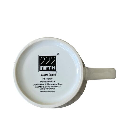 222 Fifth Peacock Garden Porcelain Mug Set of 4 Teal Gold Floral Scroll NEW - Picture 15 of 16